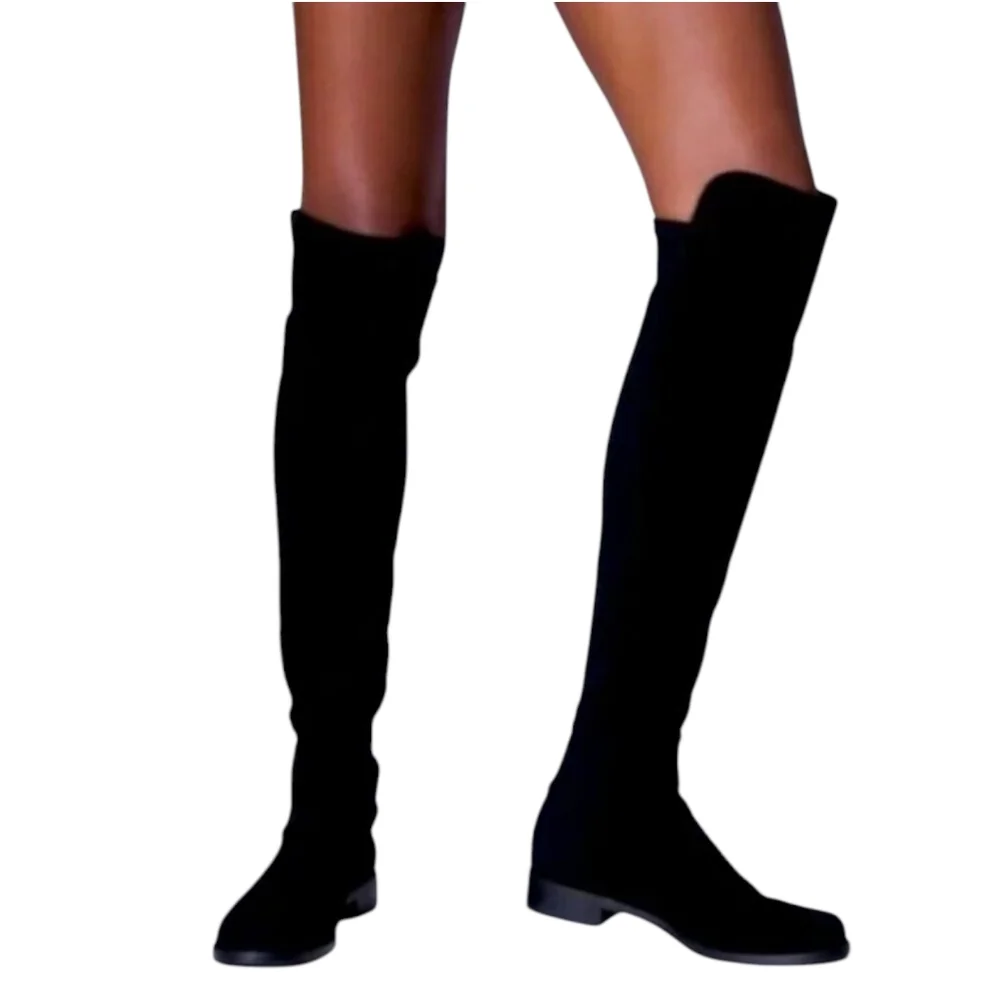 STUART WEITZMAN Langdon Black‎ Suede Skin-Tight Over The Knee Pull-On Boots SZ 8